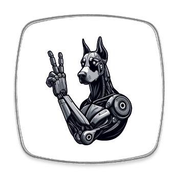 Doberman Robot Cyborg signe de paix - Magnet carré - blanc - Devant