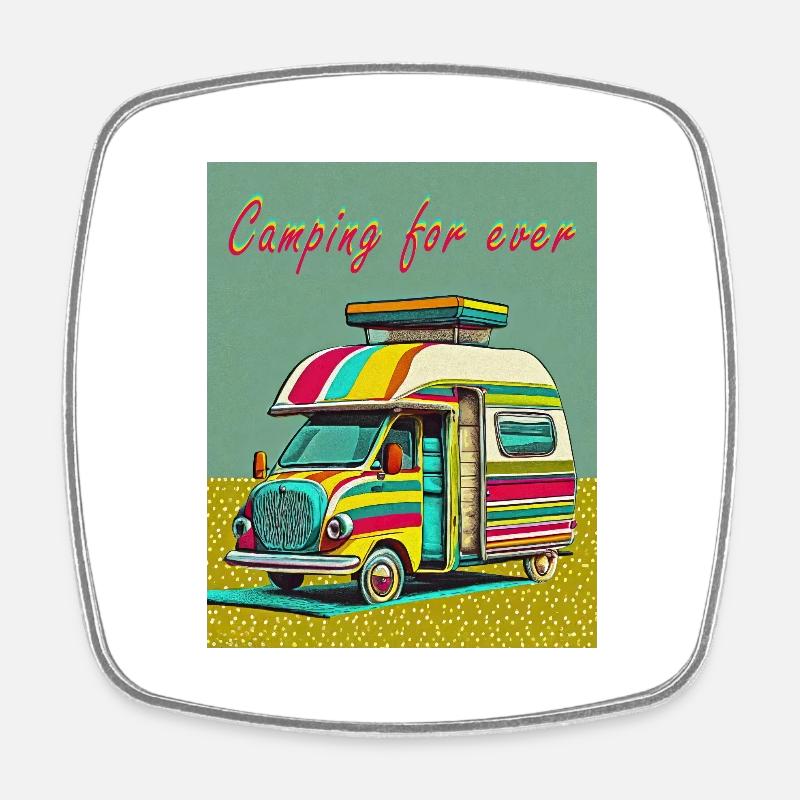 Camping forever - Square fridge magnet - white