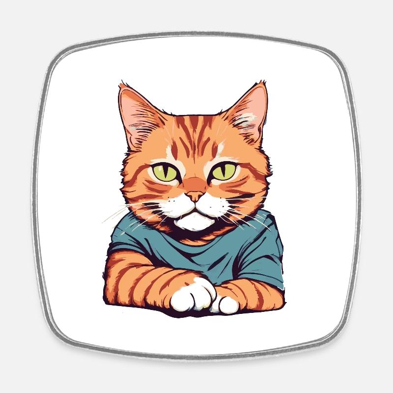 Chat Tigre de compagnie - Magnet carré - blanc