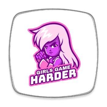 Girls Game Harder - Square fridge magnet - white - Front
