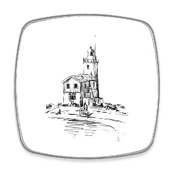 Skizze Leuchtturm am Strand Küste - Viereckiger Kühlschrankmagnet - Weiß - Vorne