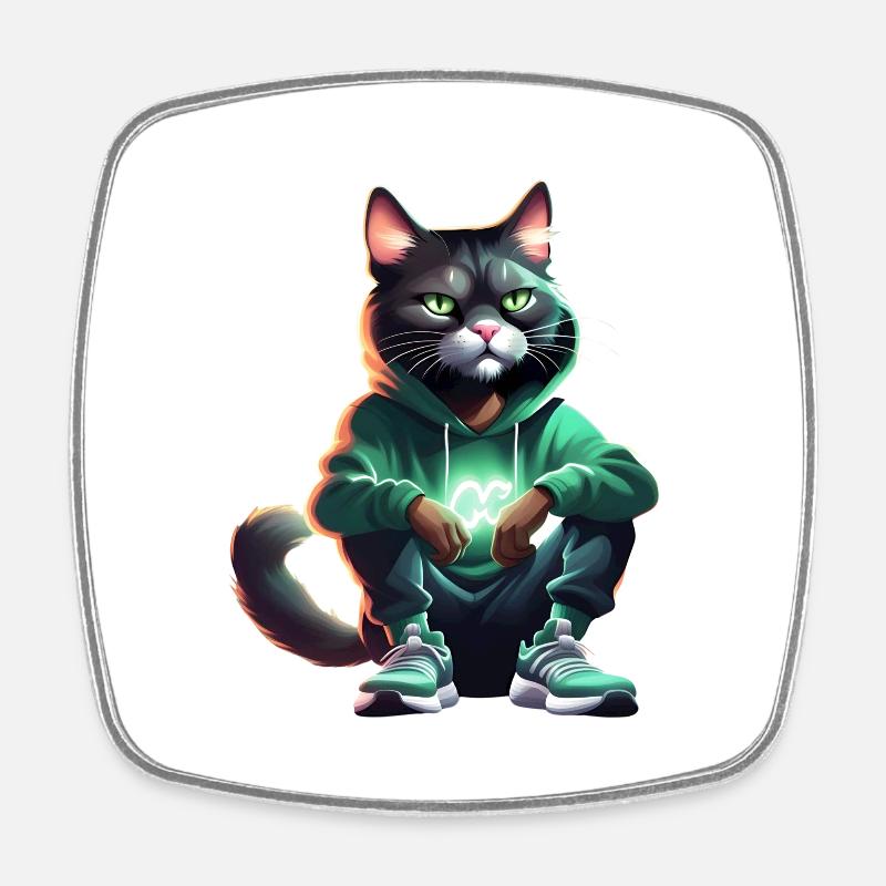 Black Hip hop Cat - Square fridge magnet - white