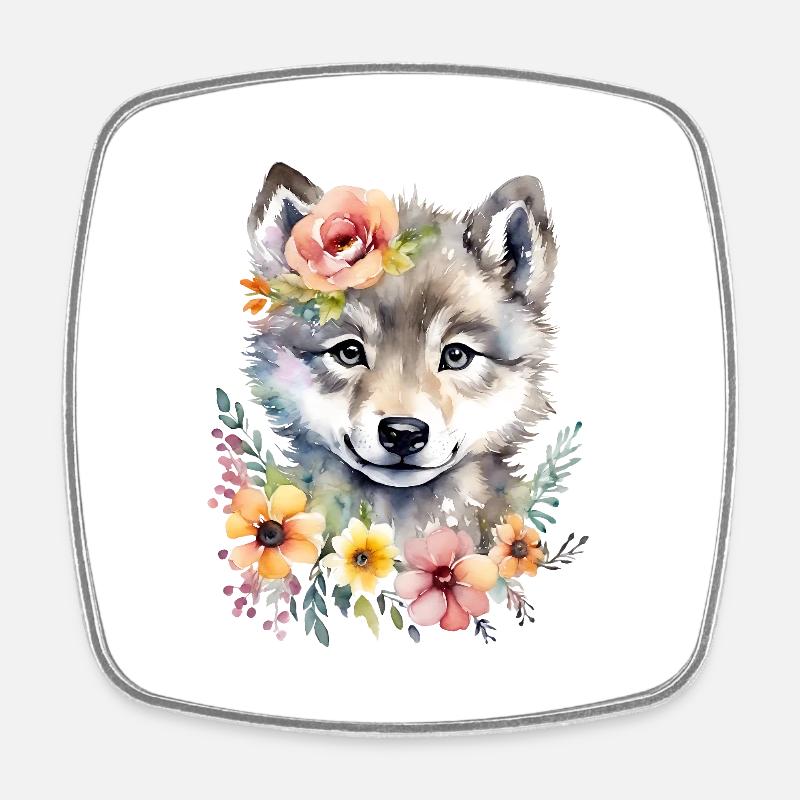 Loup mignon loup bébé mignon aquarelle - Magnet carré - blanc