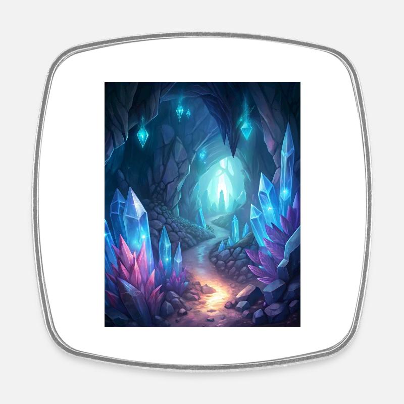 a cave filled with glowing crystals - Square fridge magnet - white