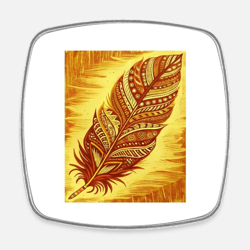 a feather with intricate patterns and colors - Square fridge magnet - white