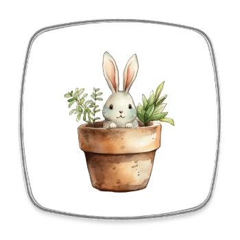 Rabbit in a flower pot - for the rabbit class - Square fridge magnet - white - Front
