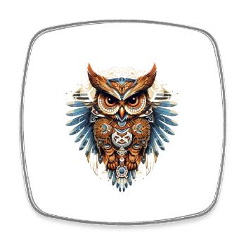 Beautiful decorated owl in modern style - Square fridge magnet - white - Front