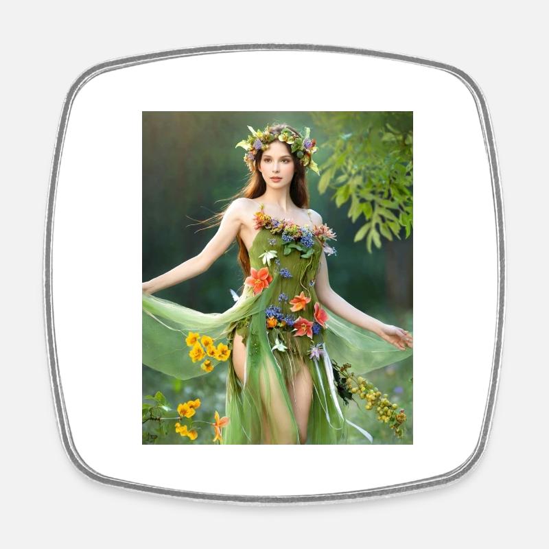 Green fairy. - Square fridge magnet - white