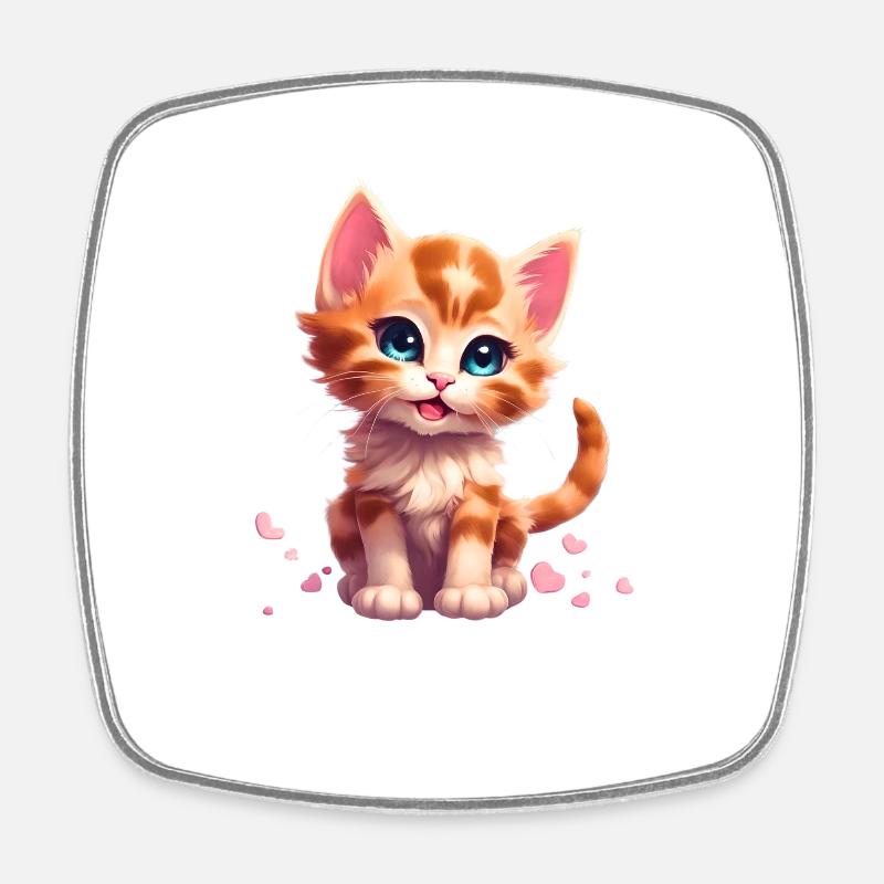 Cute kitten with hearts - Square fridge magnet - white