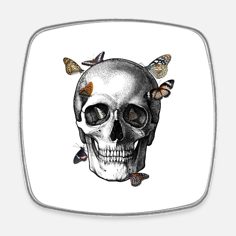 skull and butterflies - Square fridge magnet - white