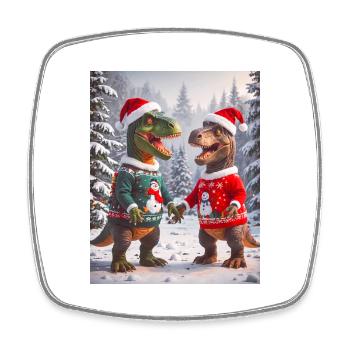 Dinosaurier hässlicher Weihnachtspullover Winter Weihnachten - Viereckiger Kühlschrankmagnet - Weiß - Vorne