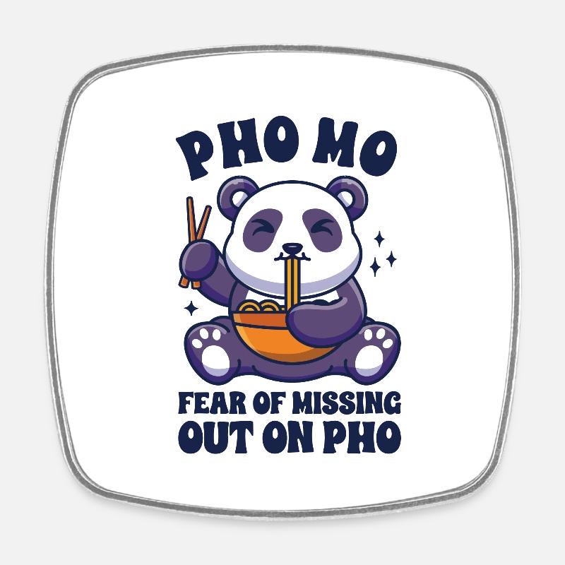 Drôle Pho Panda mignon mangeant Pho - Magnet carré - blanc