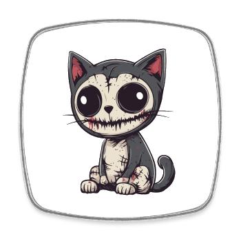 Katze Halloween Lustig Zombie - Viereckiger Kühlschrankmagnet - Weiß - Vorne