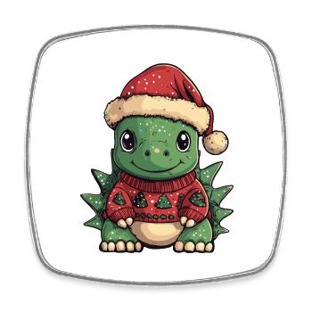 Dinosaur stegosaurus Christmas - Square fridge magnet - white - Front