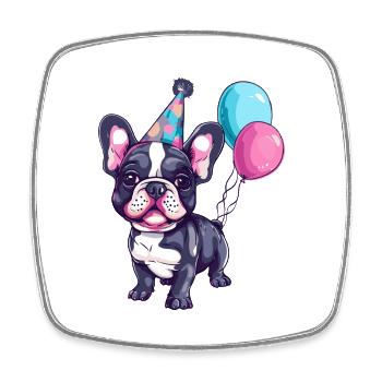 Französische Buldogge Hunde Geburtstag Comic - Viereckiger Kühlschrankmagnet - Weiß - Vorne