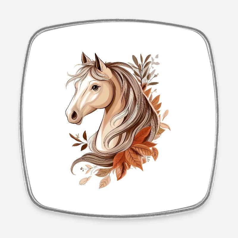 Cheval Automne - Magnet carré - blanc