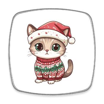 Bande dessinée de Noël de chat - Magnet carré - blanc - Devant