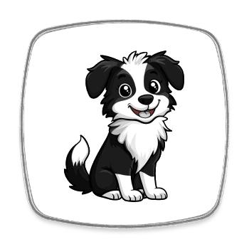 Border Collie Hund Comic Niedlich - Viereckiger Kühlschrankmagnet - Weiß - Vorne