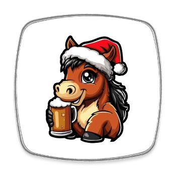Pferd Weihnachten Bier - Viereckiger Kühlschrankmagnet - Weiß - Vorne