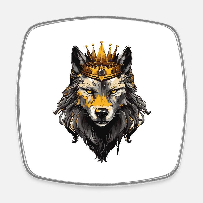 Wolf Tier Krone - Viereckiger Kühlschrankmagnet - Weiß