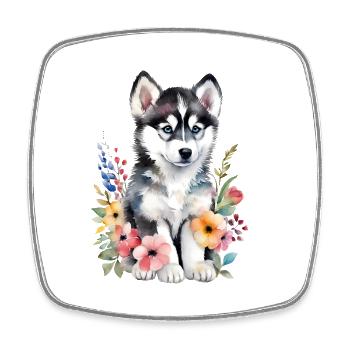 Husky bébé chiot mignon mignon dessin à l’aquarelle - Magnet carré - blanc - Devant