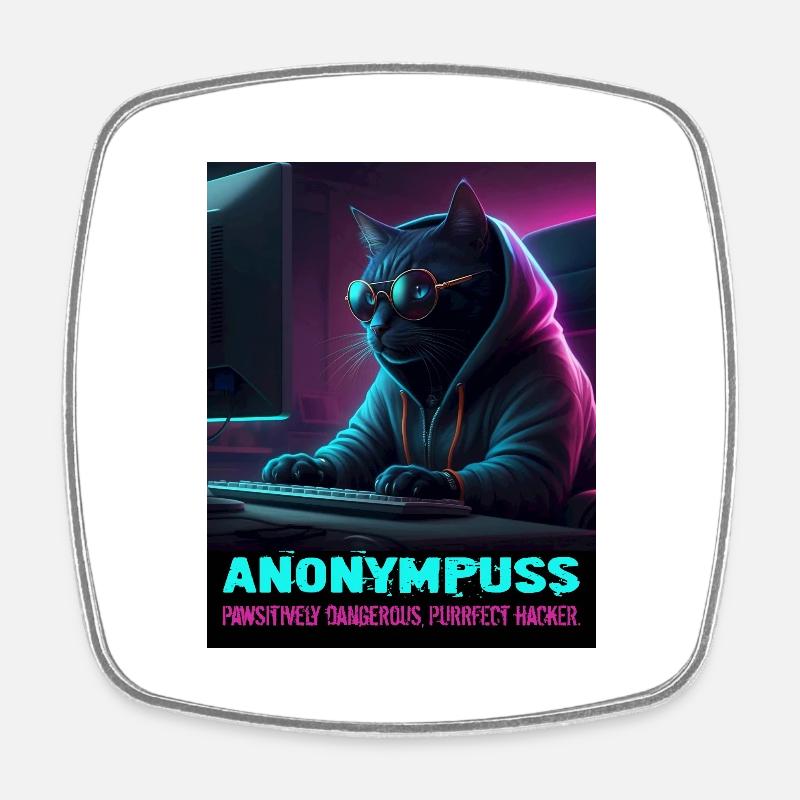 Anonympuss Cat Hacker Funny Image Cat Meme - Square fridge magnet - white
