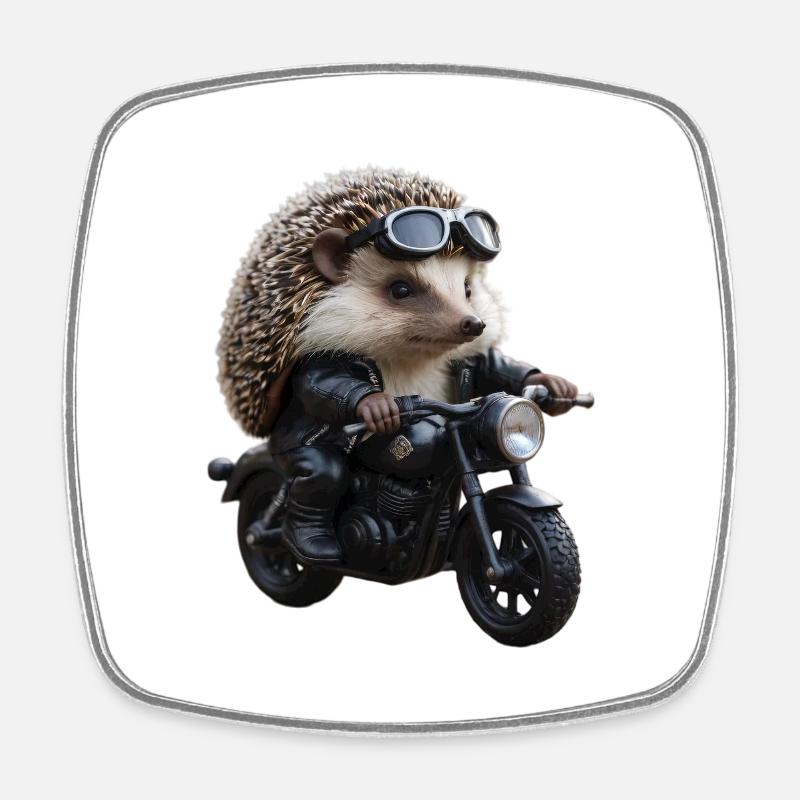 Herisson motard - Magnet carré - blanc