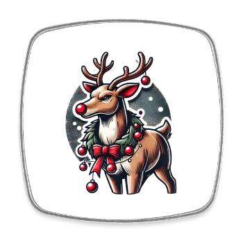 Rentier mit Weihnachtskranz - Viereckiger Kühlschrankmagnet - Weiß - Vorne