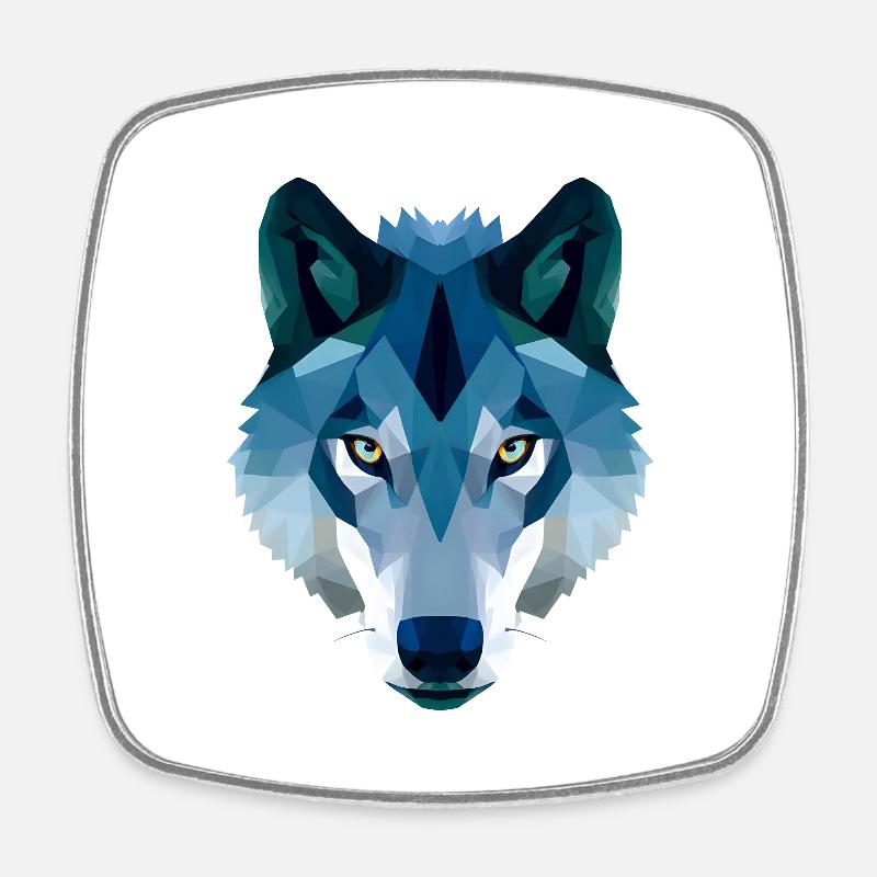 Low Polygon Wolf in Blau und Weiß - Viereckiger Kühlschrankmagnet - Weiß