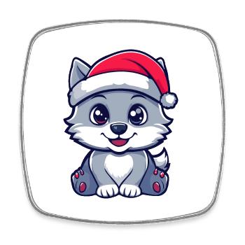 Loup Noël Mignon - Magnet carré - blanc - Devant
