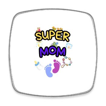 Super Mom - Liebevolle Mutter mit Baby Icons - Viereckiger Kühlschrankmagnet - Weiß - Vorne