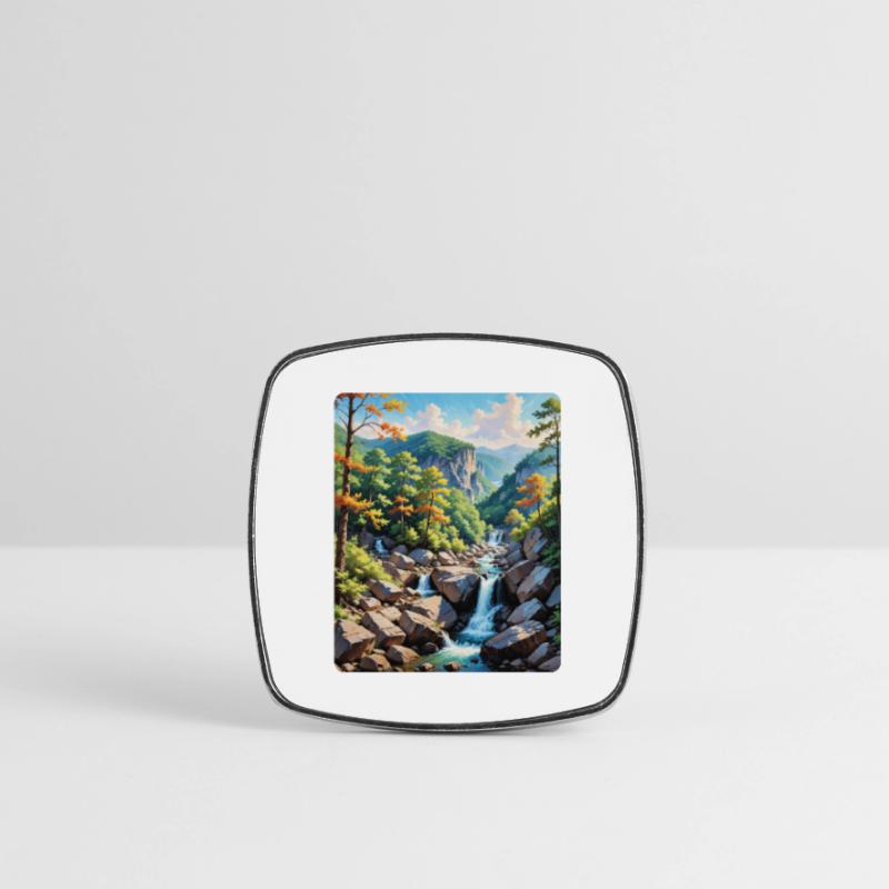 Serene Mountain Waterfall Landscape Square fridge magnet