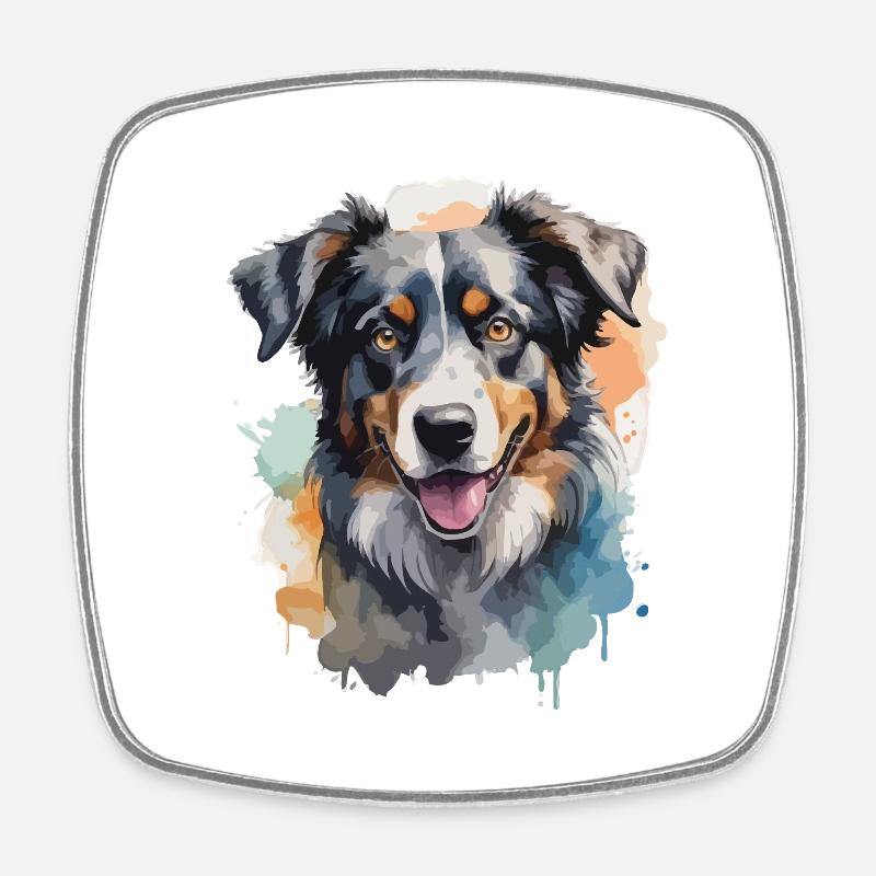 Australian Shepherd Hund Coole Farbexplosion - Viereckiger Kühlschrankmagnet - Weiß