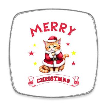 Joyeux Noël Catmas Chaton Chat Mignon - Magnet carré - blanc - Devant