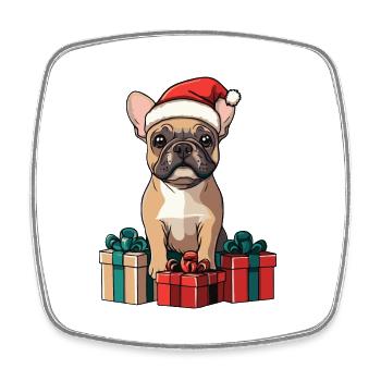 Bouledogue Français Chien Noël - Magnet carré - blanc - Devant