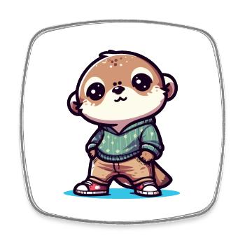 Cute Cartoon Otter in Casual Outfit - Square fridge magnet - white - Front