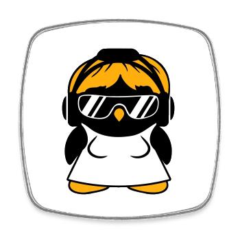 Pinguin DJ Girl Kleid Frau Kopfhörer Sonnenbrille - Viereckiger Kühlschrankmagnet - Weiß - Vorne