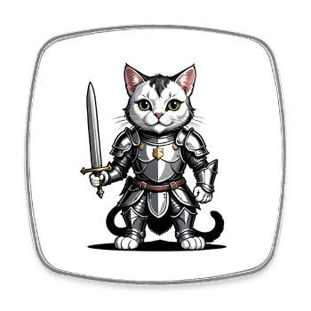 Chat Chevalier Chevalier Chat Cadeau Médiéval - Magnet carré - blanc - Devant