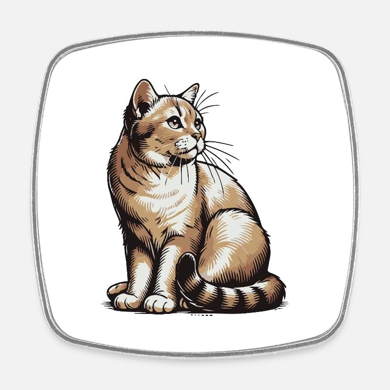 Chat - Magnet carré - blanc