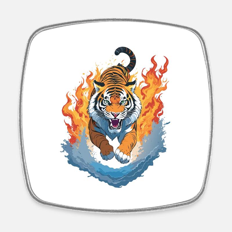 Flaming Tiger Jump - Square fridge magnet - white
