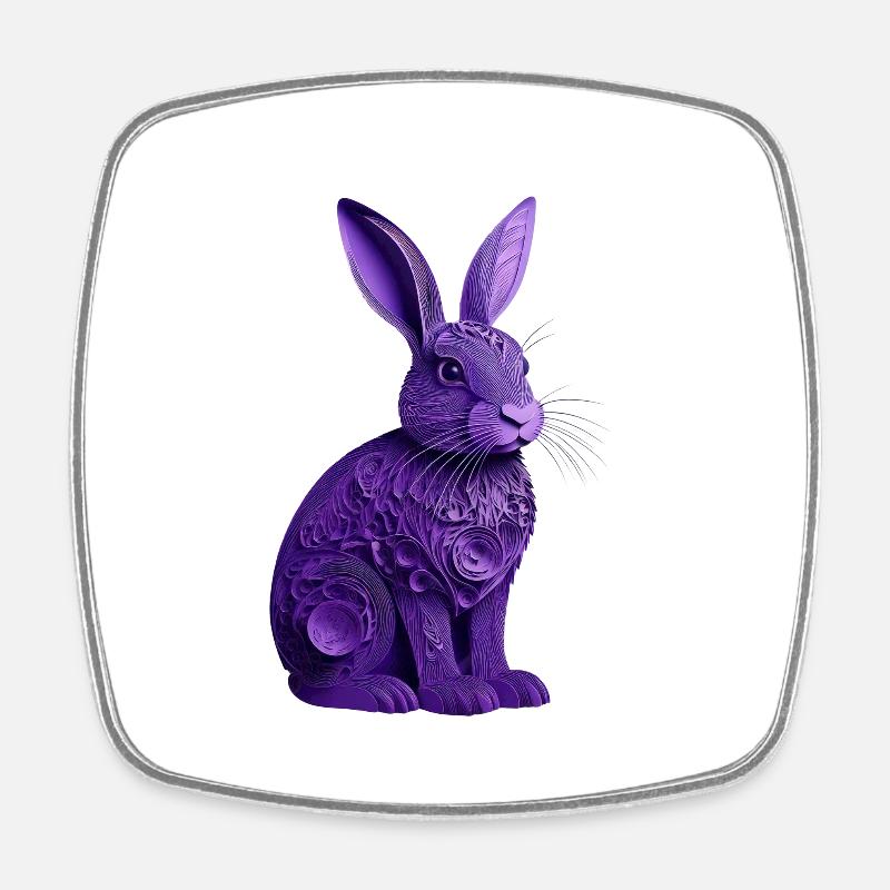 Lapin violet - Magnet carré - blanc