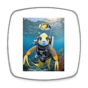 Poisson en combinaison de plongée 3 - Magnet carré - blanc - Devant