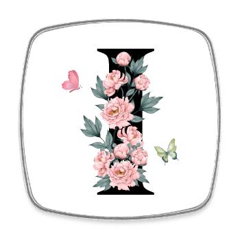 Letter i pink flowers - Square fridge magnet - white - Front
