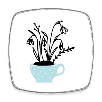 Schneeglöckchen in Tasse - Viereckiger Kühlschrankmagnet - Weiß - Vorne