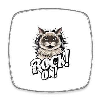 Katze - Rock on - Viereckiger Kühlschrankmagnet - Weiß - Vorne