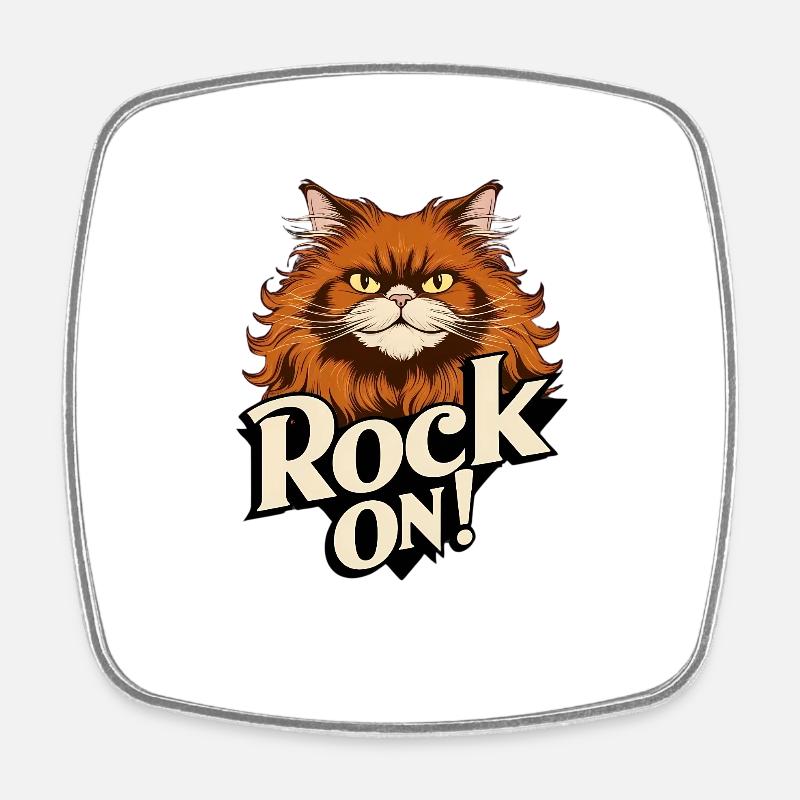 Cat - Rock on - Square fridge magnet - white