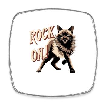 Cat - Rock on - Square fridge magnet - white - Front
