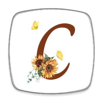 Lettre c tournesol papillon - Magnet carré - blanc - Devant