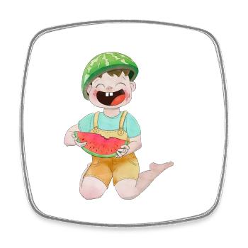 Happy child with watermelon - Square fridge magnet - white - Front