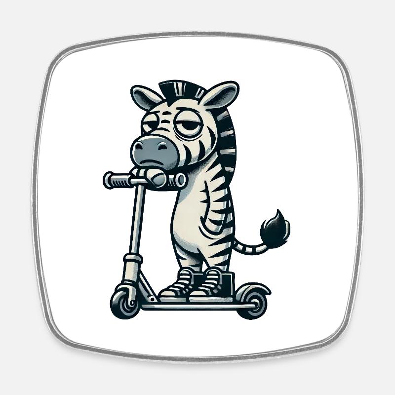 Zebra Scooter Kickroller Funny Comic - Square fridge magnet - white